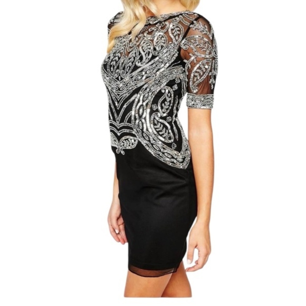 Frock & Frill Mesh Embellished Bodice Pencil Dress Low Back Black‎ Beaded Sz 4